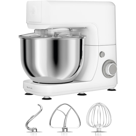 Кухненски робот Tefal MasterChef Essential QB150138, 800W, Обем на купата от неръждаема стомана 4.8 л, 6 степени на скоростта, Пулс функция, Бял