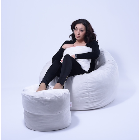 Пуф Pufrelax Комплект фотьойл тип барбарон с табуретка за крака и декоративна възглавница Размер M, Matusalem - Snowflake, Гама Premium, Перящ се текстилен калъф, Трансформира се в легло, Пълнеж с микс от мемори пяна®