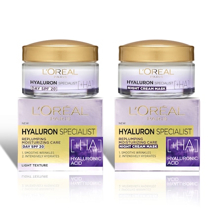 ΠΠΎΠΌΠΏΠ»Π΅ΠΊΡ Π³ΡΠΈΠΆΠ° Π·Π° ΠΊΠΎΠΆΠ°ΡΠ° L'Oreal Paris Hyaluron Specialist, Π‘ Ρ
ΠΈΠ°Π»ΡΡΠΎΠ½ΠΎΠ²Π° ΠΊΠΈΡΠ΅Π»ΠΈΠ½Π°: ΠΠ½Π΅Π²Π΅Π½ ΠΊΡΠ΅ΠΌ ΠΏΡΠΎΡΠΈΠ² Π±ΡΡΡΠΊΠΈ, 50 ΠΌΠ» + ΠΠΎΡΠ΅Π½ ΠΊΡΠ΅ΠΌ ΠΏΡΠΎΡΠΈΠ² Π±ΡΡΡΠΊΠΈ, 50 ΠΌΠ»
