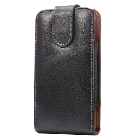 Калъф за телефон, съвместим с Explay Navigator, с щипка за колан, въртящ се, магнитно закопчаване, естествена кожа, черен