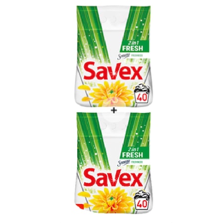 Промо пакет: Прах за пране Savex Premium Fresh, 40 изпирания, 4 кг + Прах за пране Savex Premium Fresh, 40 изпирания, 4 кг