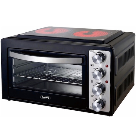 Готварска печка с керамичен плот Rosberg Premium RP51441A38, 38 l, 3100W, Конвекция, Съвместна работа на котлон с фурна, Черен