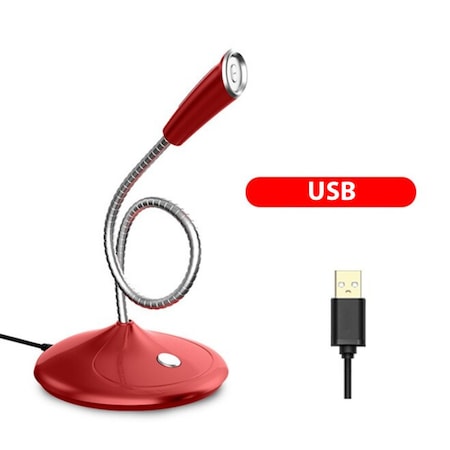 Микрофон 360° Premium Techstar, За бюро, Студио, Глас, Игри, Чат, USB, Солидна основа, Червен